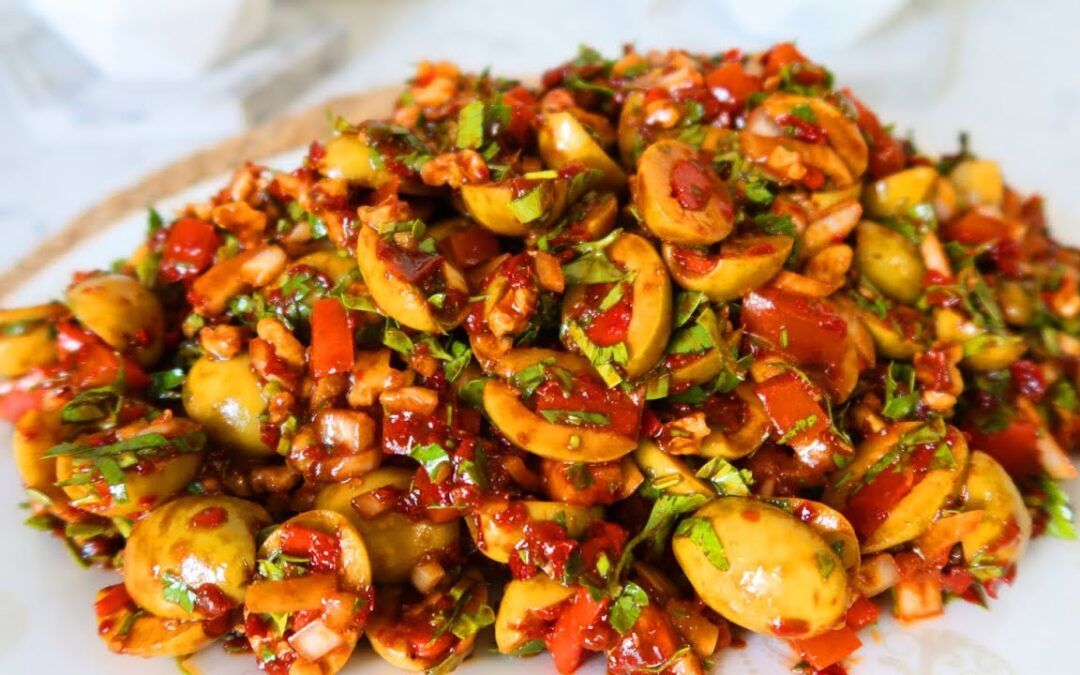 Olives and Walnut with Chili Sauce and Olive Oil